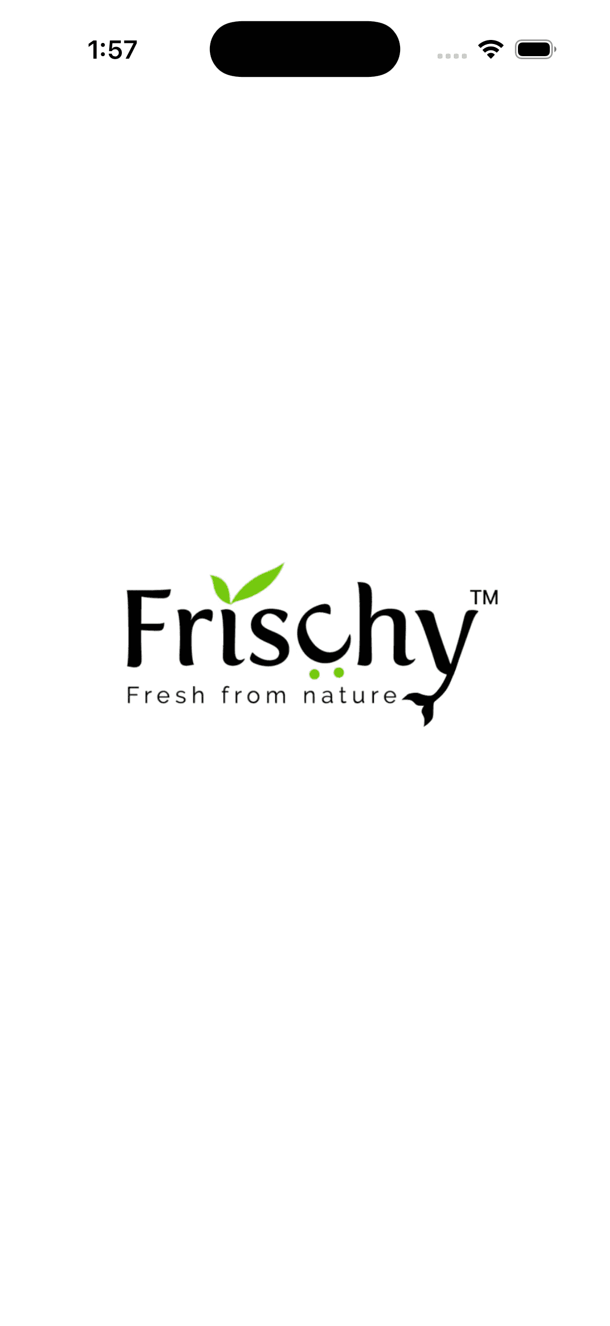 Frischy app splash screen — Fresh from nature logo on white background