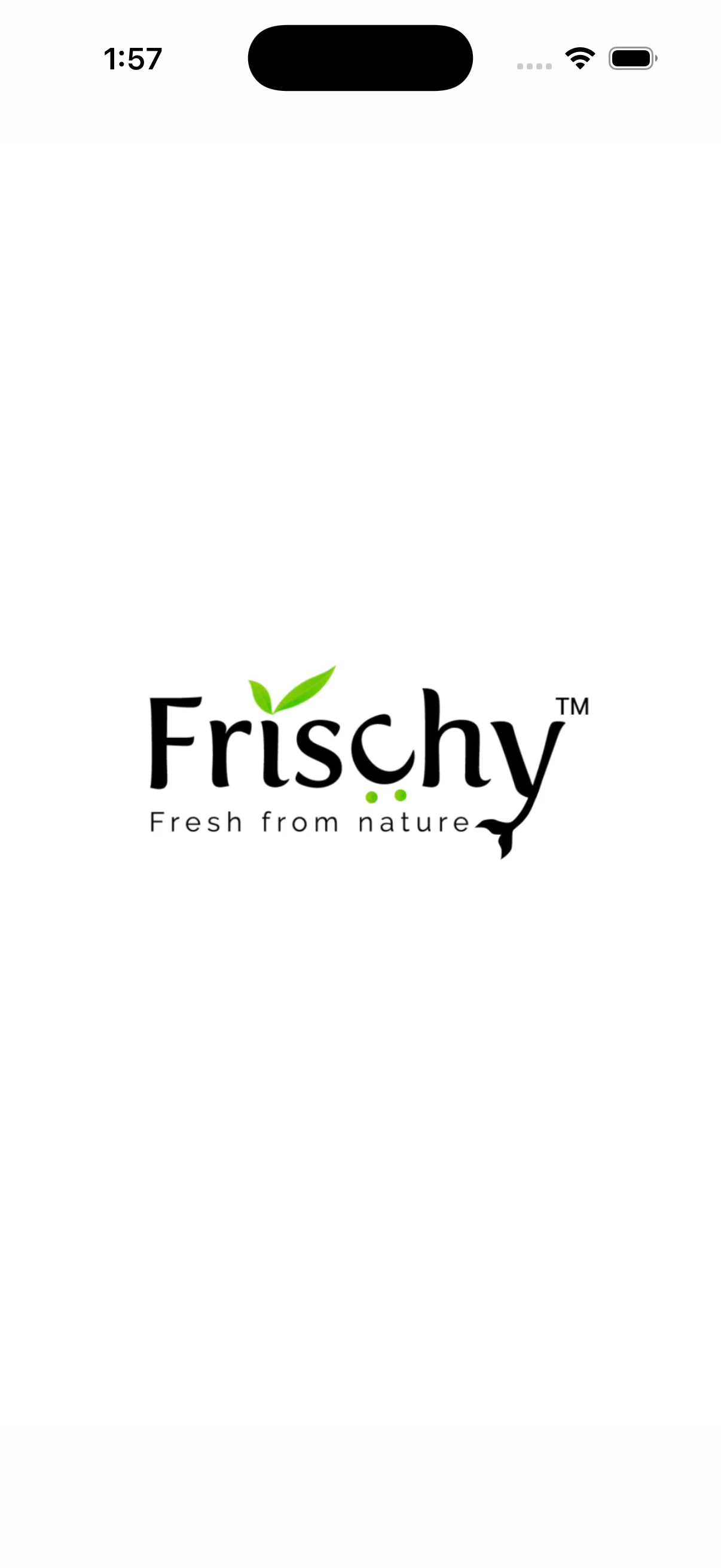 Frischy app splash screen — Fresh from nature logo on white background